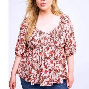Torrid Babydoll Top Crinkle Gauze 3/4 Sleeve Bloomington Women's 4X/26 Floral